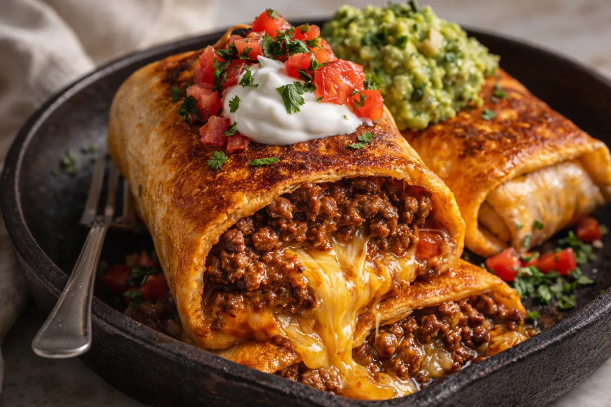 Beef Cheese Chimichangas That Are Perfectly Crispy and Cheesy A Plate Of Golden Brown Beef Cheese Chimichangas Topped With Fresh Salsa