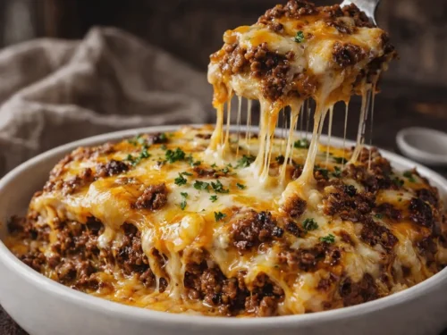 A Golden Brown Cattle Drive Casserole In A Baking Dish Featuring Melted