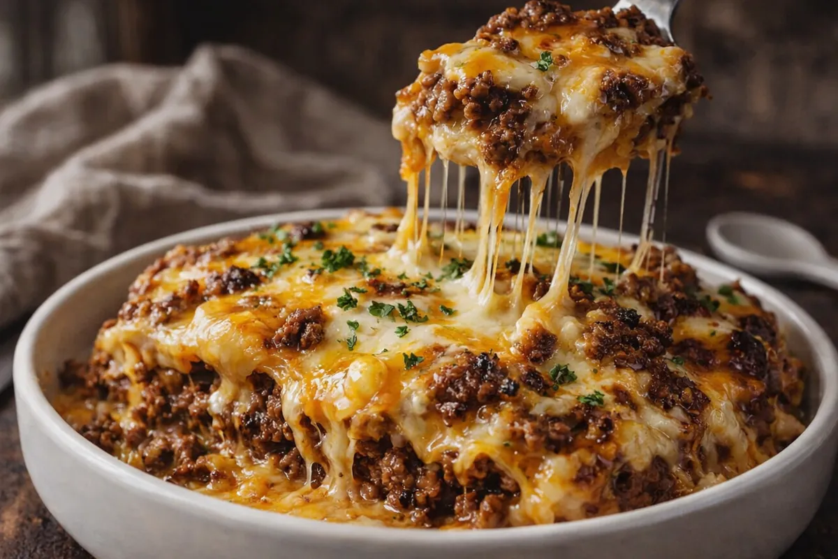 A Golden Brown Cattle Drive Casserole In A Baking Dish Featuring Melted