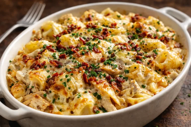 A Piping Hot Dish Of Cheesy Chicken Casserole Topped With Melted Cheddar
