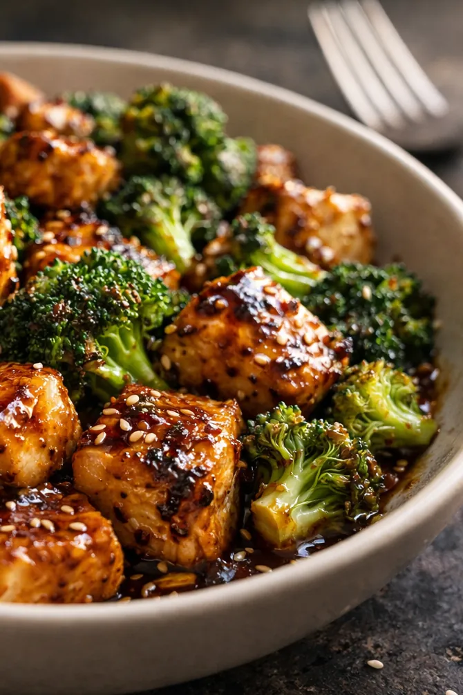 Chicken Broccoli Skillet with Sticky Honey Garlic Glaze