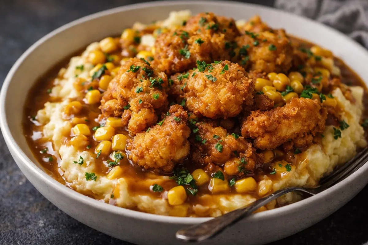 Crispy Chicken Potato Bowls: The Ultimate Comfort Food Upgrade A Close Up Shot Of Crispy Chicken Potato Bowls With Golden Chicken