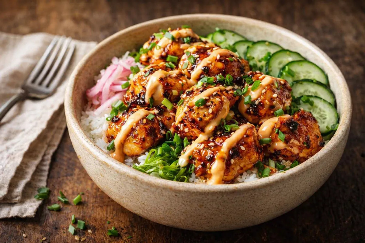 Loaded Bang Bang Chicken Bowl high protein dinner ideas