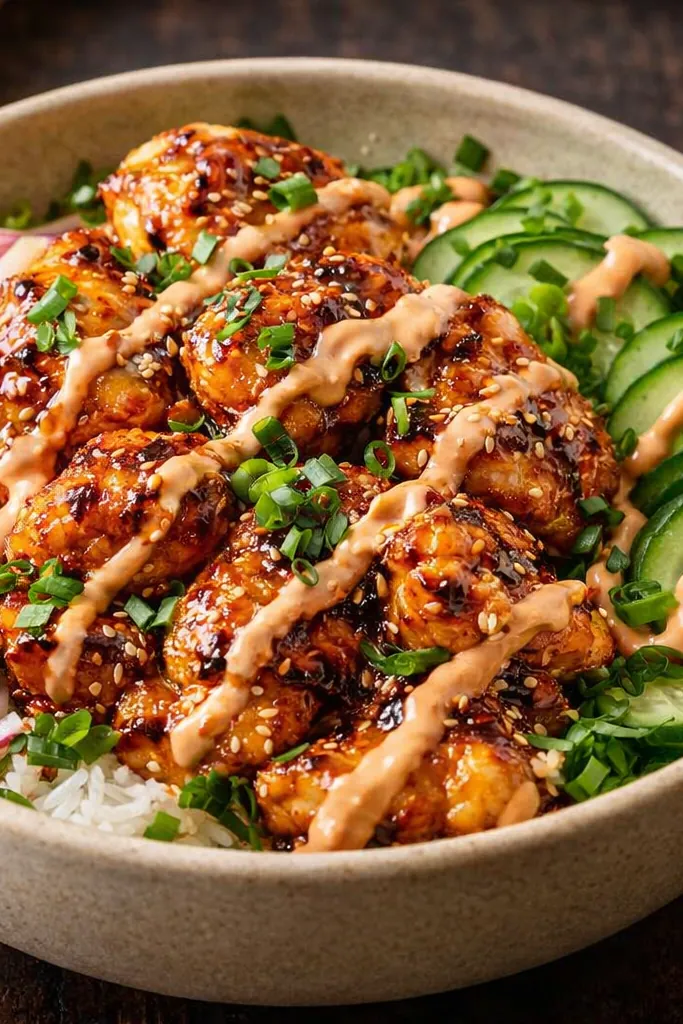 Loaded Bang Bang Chicken Bowl high protein dinner ideas