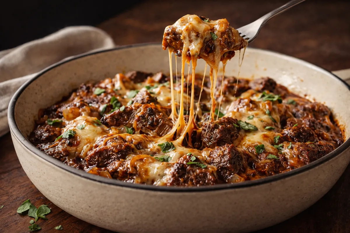 French Onion Beef Skillet With Creamy Garlic Sauce