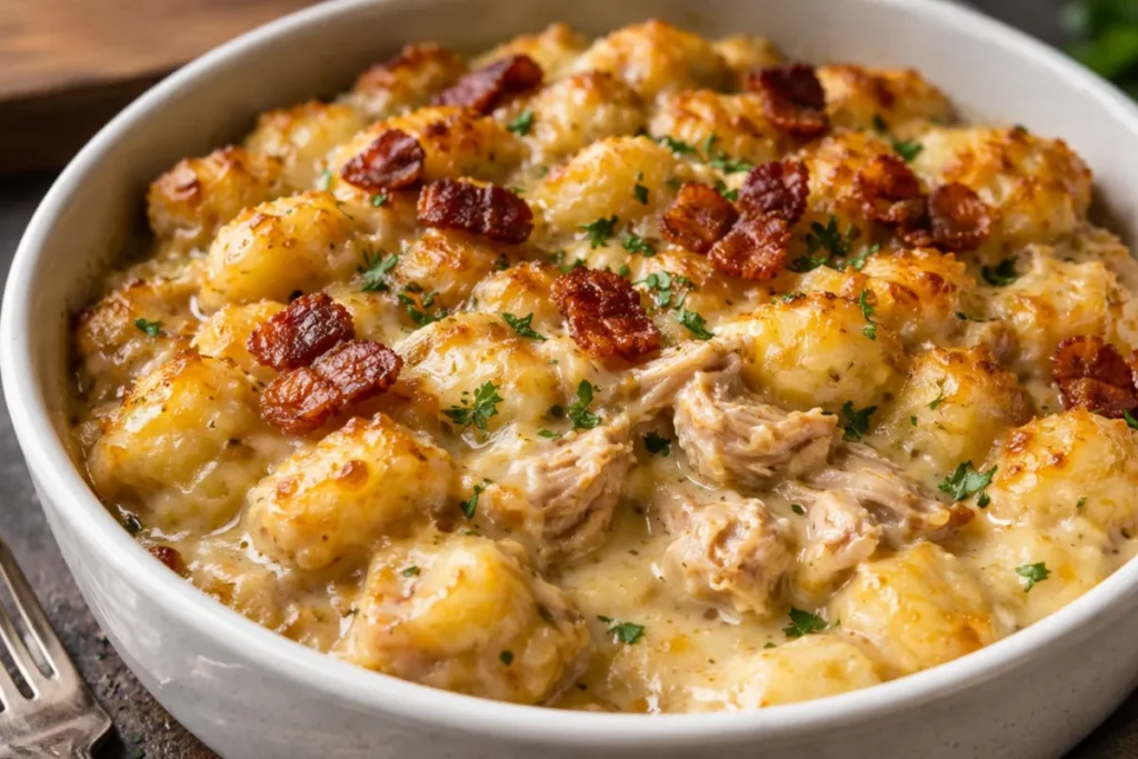 A Skillet Of Garlic Butter Chicken Orzo With Creamy Sauce, Green Spinach,