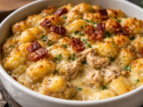 A Skillet Of Garlic Butter Chicken Orzo With Creamy Sauce, Green Spinach,