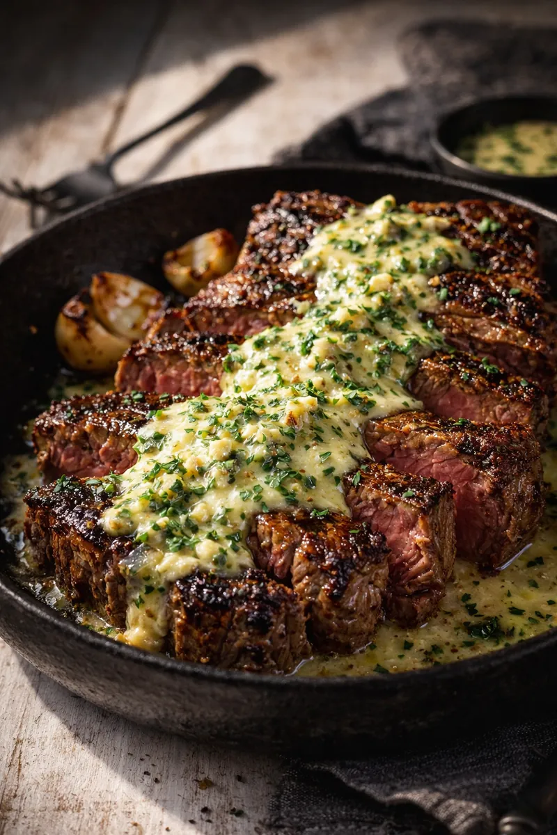 Garlic Butter Steak Parmesan with Velvety Cream Sauce