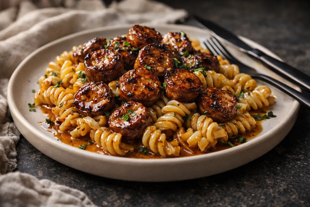 Honey Garlic Sausage Pasta with a Sticky Glaze