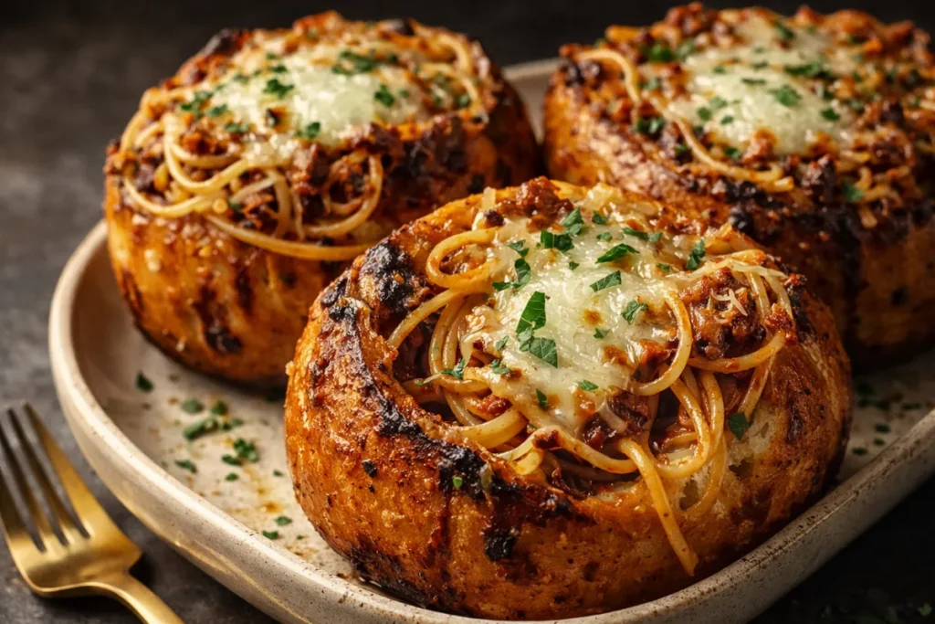 A Delicious Serving Of Spaghetti Garlic Bread With Fresh Parsley And Melted