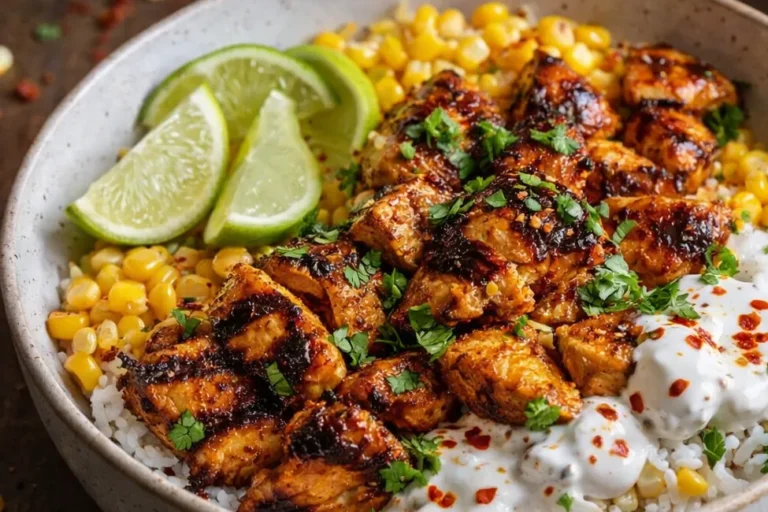 A Vibrant Street Corn Chicken Rice Bowl Topped With Grilled Chicken And