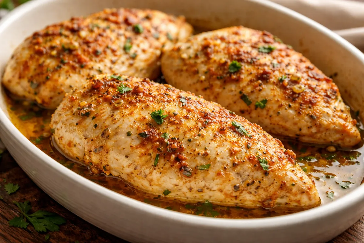 Tender Baked Chicken Breast with Creamy Garlic Parmesan Crust