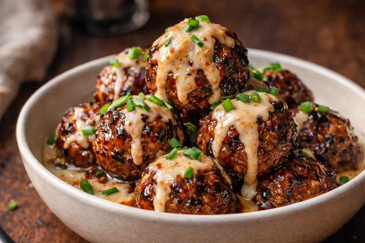 Saucy Korean BBQ Meatballs Spicy Mayo Dip Quick Dinner Ideas A Platter Of Saucy Korean BBQ Meatballs Spicy Mayo Dip Quick Dinner