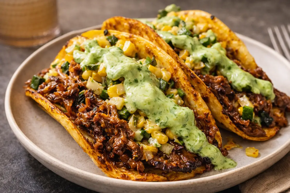 Crispy Brisket Tacos for Easy Dinner Ideas A Platter Of Crispy Brisket Tacos For Easy Dinner Ideas Garnished With