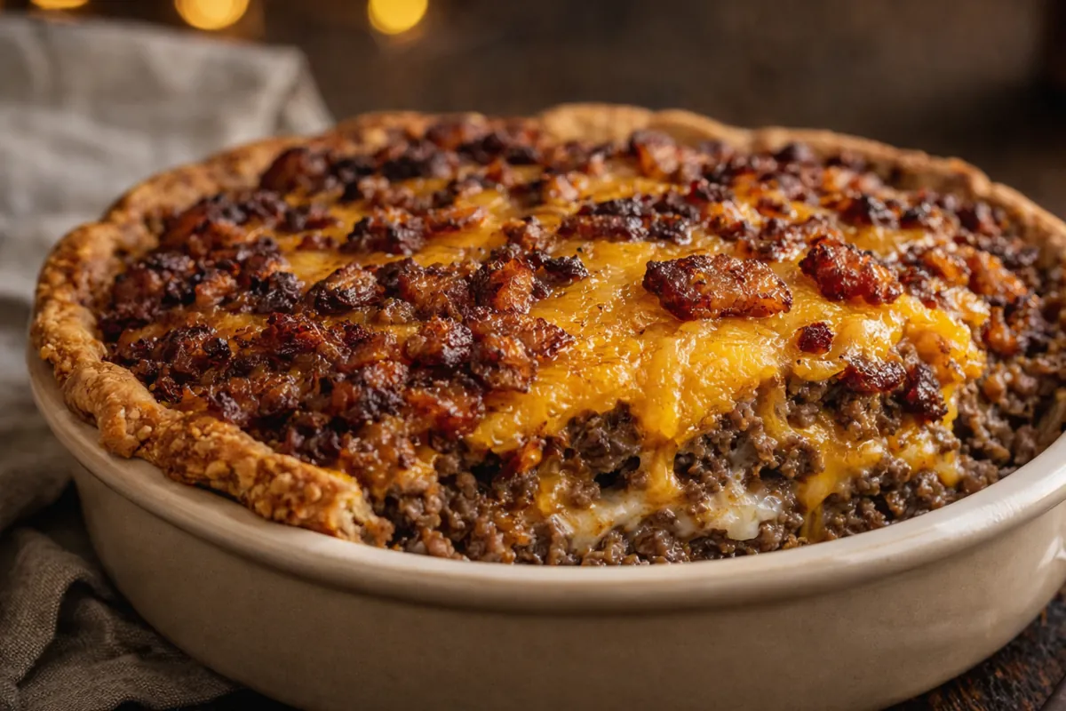 A Golden Brown Cheesy Carnivore Bacon Cheeseburger Pie For High Protein Meals