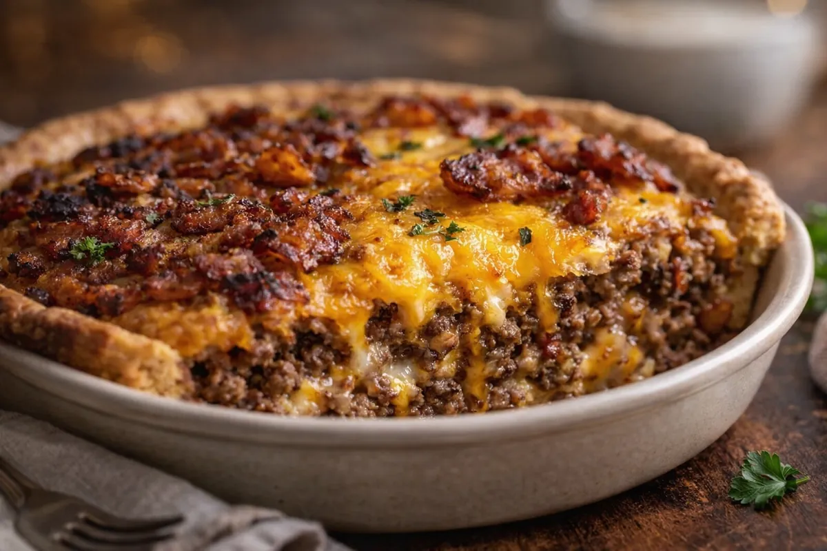 Cheesy Carnivore Bacon Cheeseburger Pie for High Protein Meals