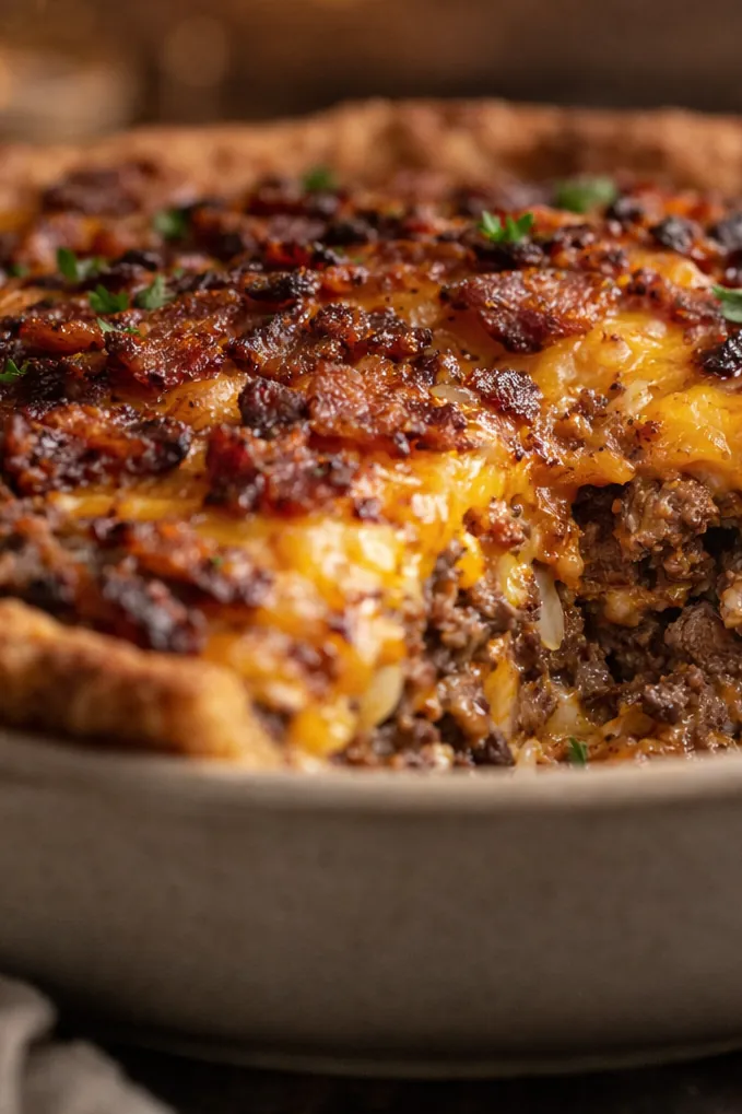 Cheesy Carnivore Bacon Cheeseburger Pie for High Protein Meals
