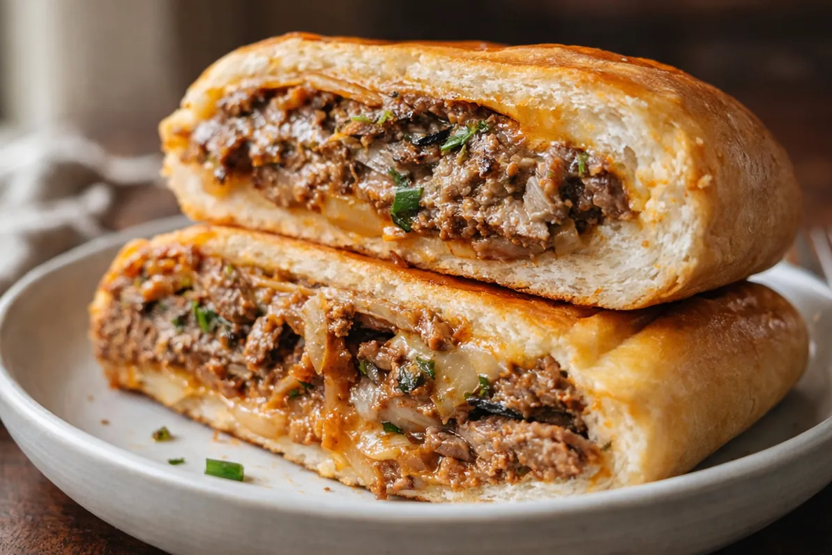Cheesy Kimchi Bulgogi Cheesesteak Quick Dinner Ideas A Close Up Of A Cheesy Kimchi Bulgogi Cheesesteak Quick Dinner Ideas