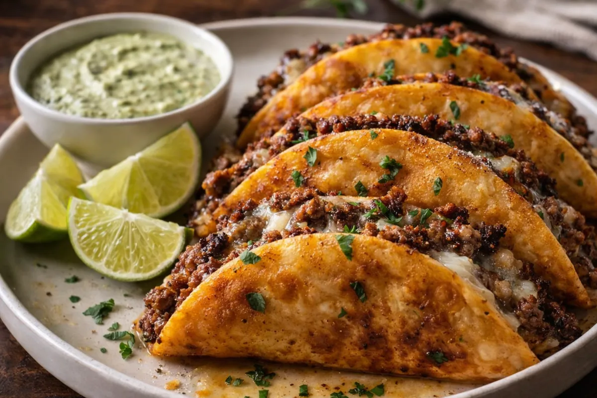 Crispy Ground Beef Tacos Quick Dinner Ideas A Platter Of Crispy Ground Beef Tacos Quick Dinner Ideas Topped With