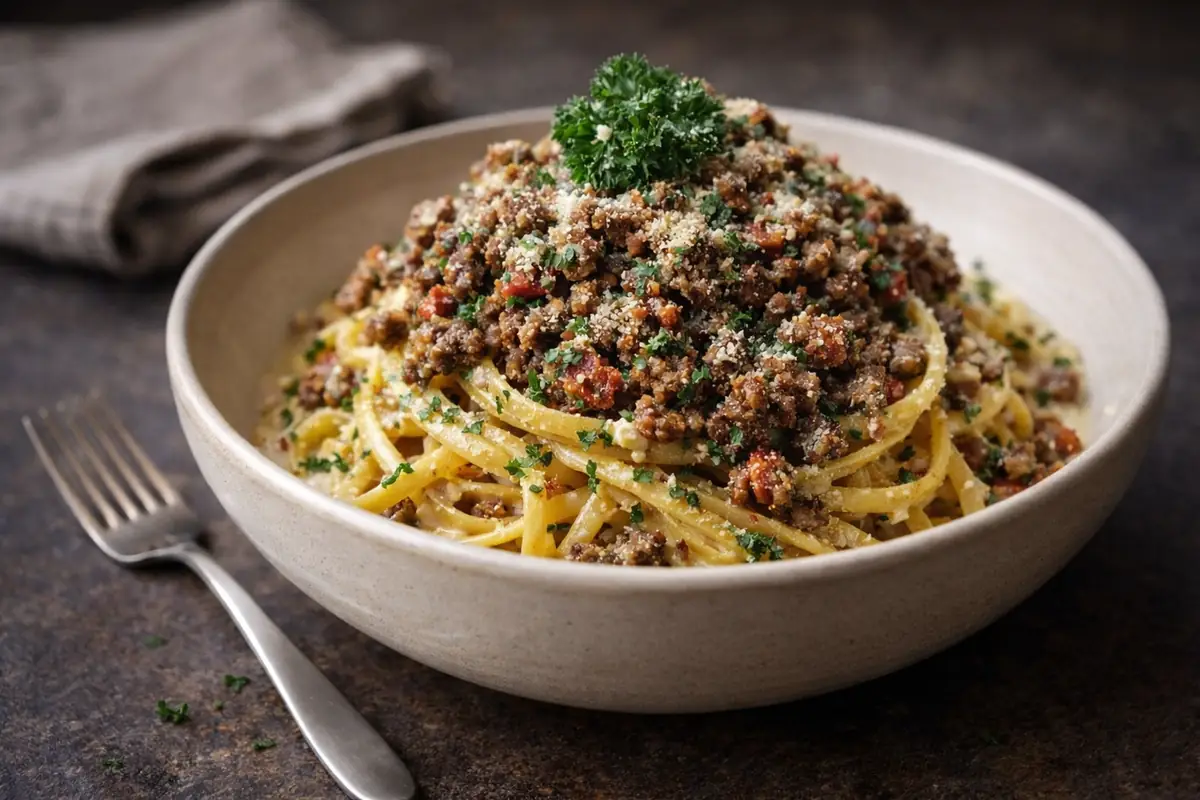 Creamy Parmesan Beef Linguine Garlic Butter Sauce Quick Dinner Ideas