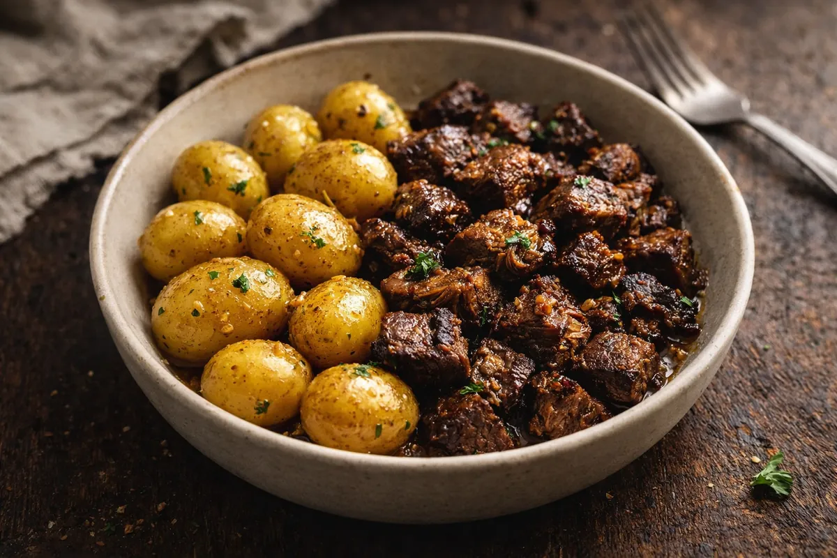 Tender Slow Cooker Garlic Butter Beef Bites Potatoes Easy Dinner Ideas