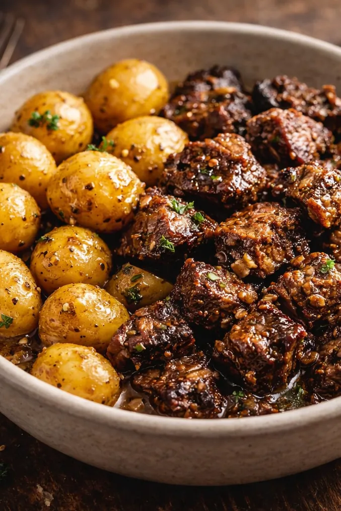 Tender Slow Cooker Garlic Butter Beef Bites Potatoes Easy Dinner Ideas