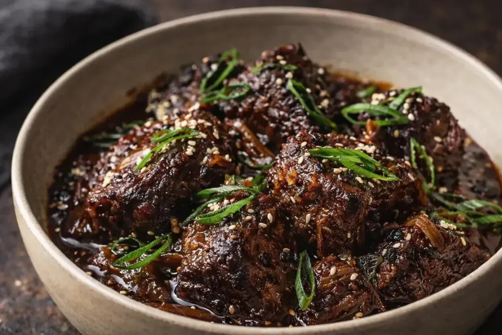 A Bowl Of Tender Korean Pot Roast For Easy Dinner Ideas Garnished