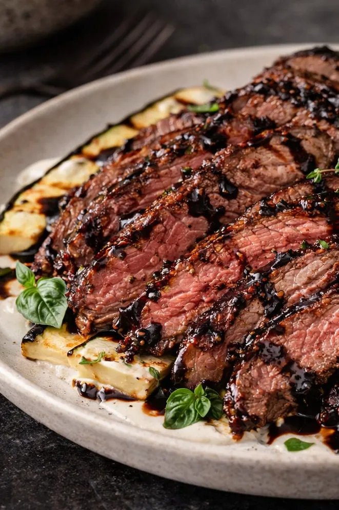 Juicy Balsamic Flank Steak Zucchini Whipped Feta Low Carb Meals