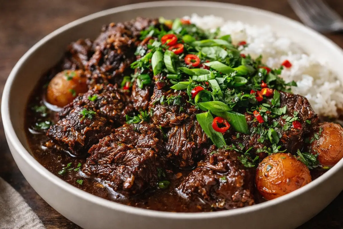 Tender Korean Pot Roast for Easy Dinner Ideas A Plate Of Tender Korean Pot Roast For Easy Dinner Ideas Garnished