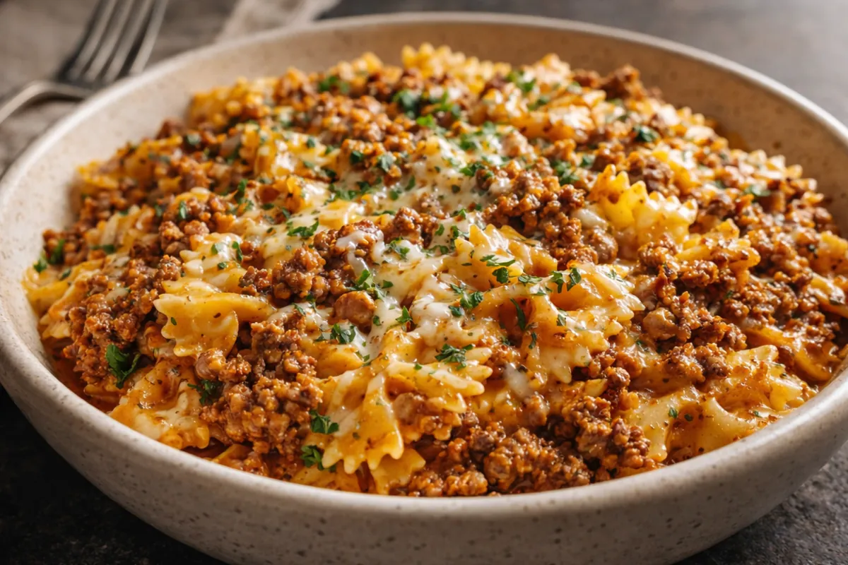 Creamy Cajun Ground Beef Alfredo Bowties 30 Minute Meals A Bowl Of Creamy Cajun Ground Beef Alfredo Bowties 30 Minute Meals