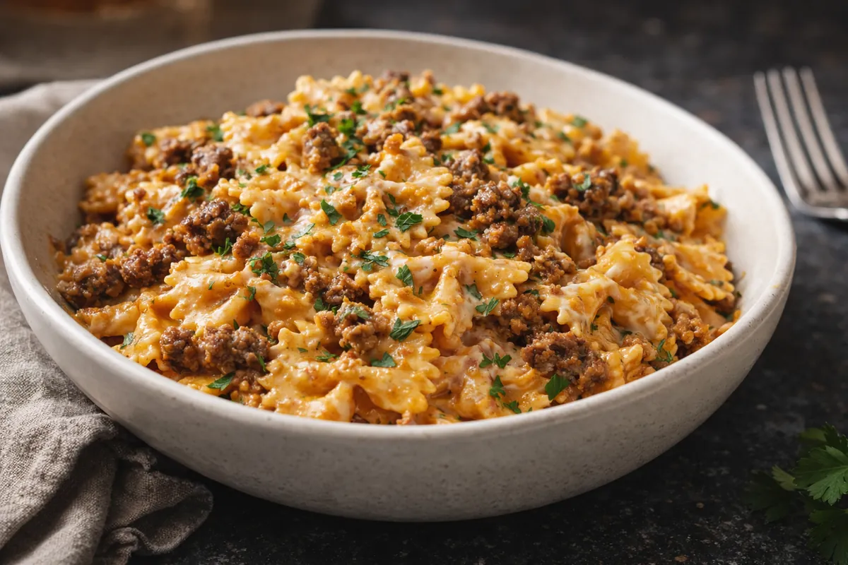 Creamy Cajun Ground Beef Alfredo Bowties 30 Minute Meals