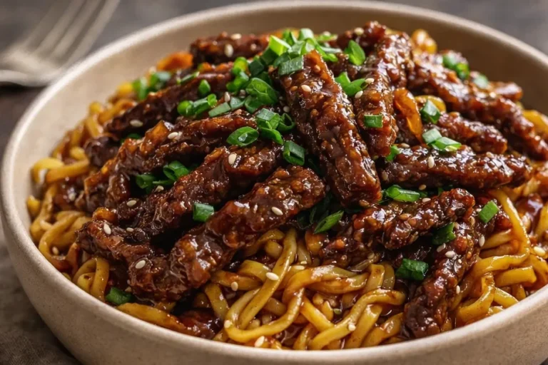 A Bowl Of Saucy Sticky Beef Noodles Quick Dinner Ideas With Sliced