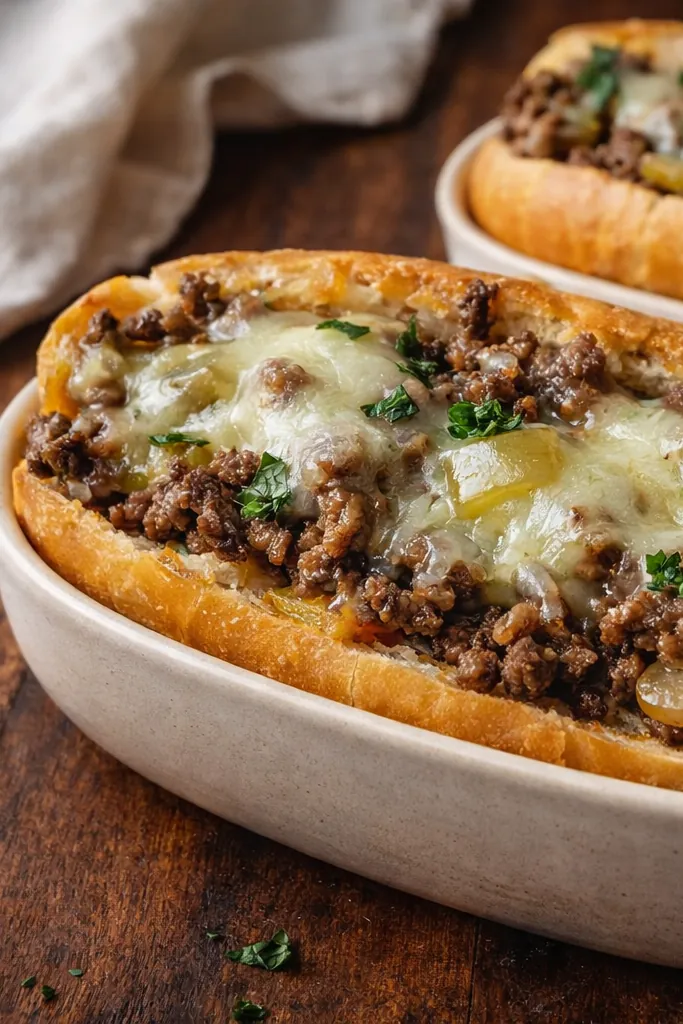 Saucy Ground Beef Philly Cheesesteak Quick Dinner