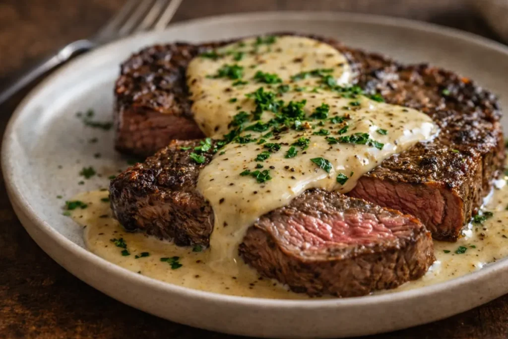 A Skillet Of Saucy Creamy Garlic Steak Quick Dinner Ideas With Tender
