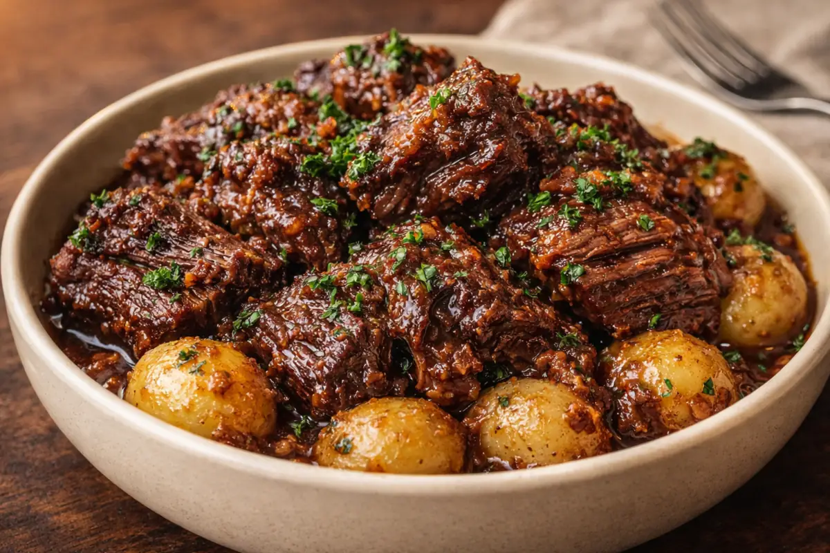 Tender Slow Cooker Garlic Butter Beef Potatoes Easy Dinner Ideas A Bowl Of Tender Slow Cooker Garlic Butter Beef Potatoes Easy Dinner