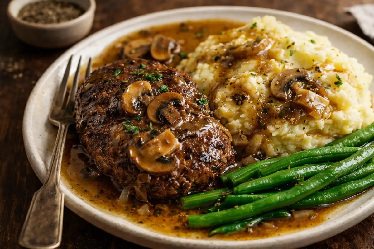 Saucy Bobby Flay Salisbury Steak Quick Dinner Ideas A Plate Of Saucy Bobby Flay Salisbury Steak Quick Dinner Ideas With