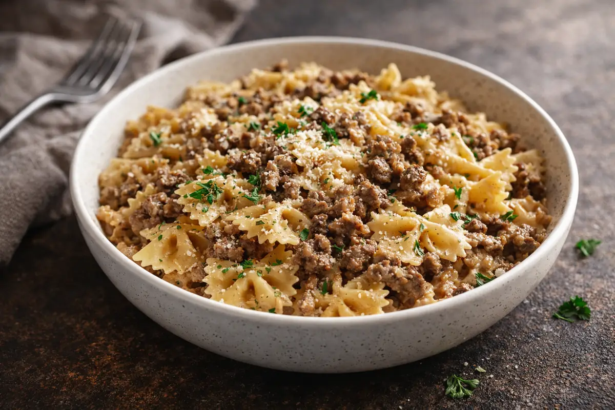 Creamy Parmesan Garlic Beef Bowtie Pasta Quick Dinner Ideas