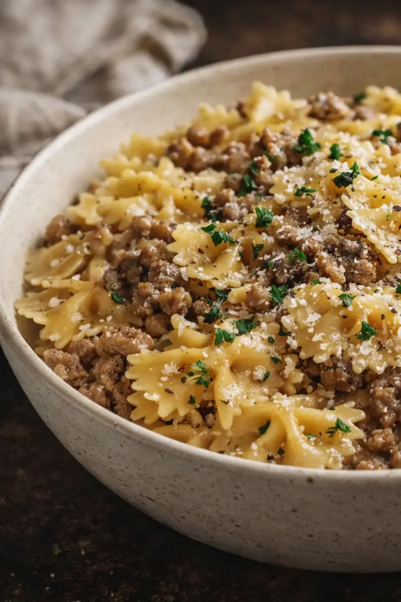 Creamy Parmesan Garlic Beef Bowtie Pasta Quick Dinner Ideas