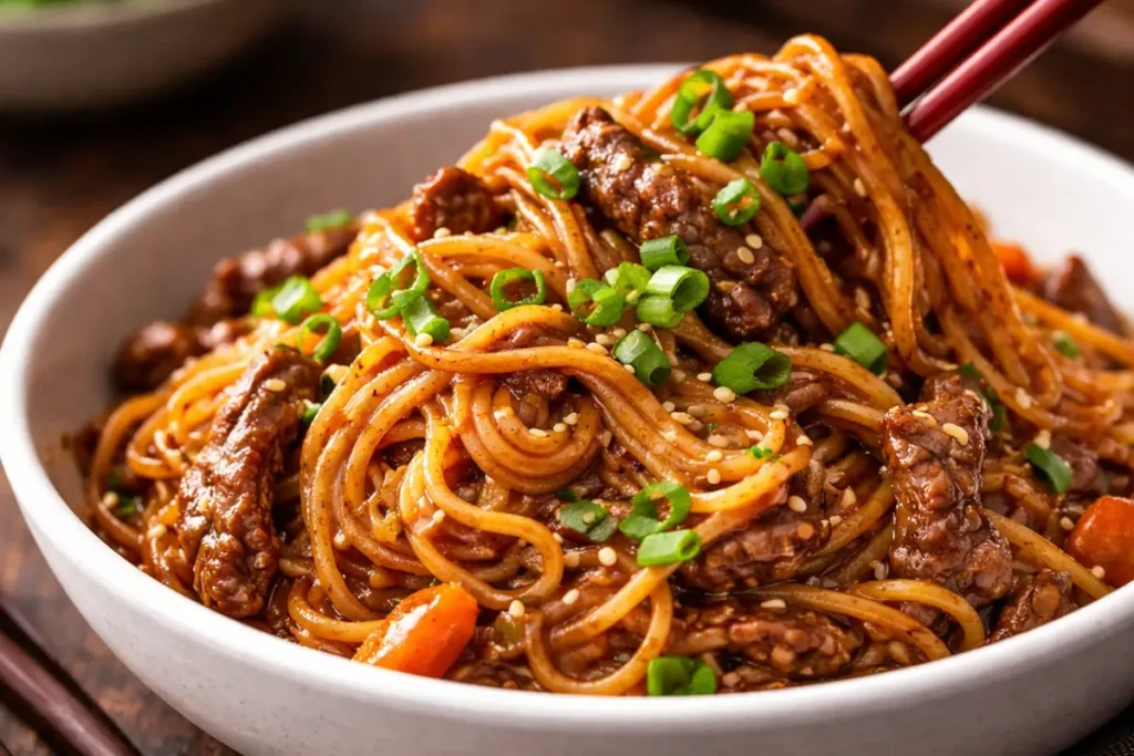 A Bowl Of Saucy Hoisin Beef Noodles Quick Dinner Ideas With Green