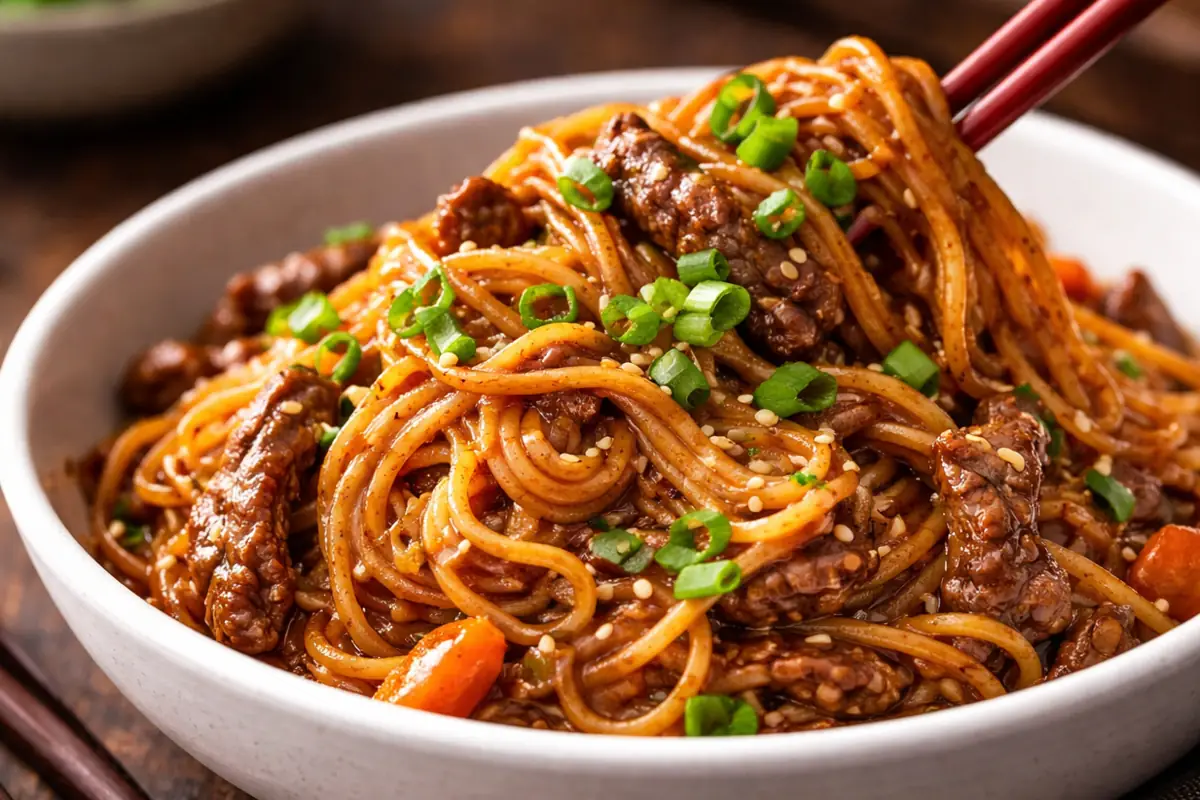 Saucy Hoisin Beef Noodles Quick Dinner Ideas A Bowl Of Saucy Hoisin Beef Noodles Quick Dinner Ideas With Green