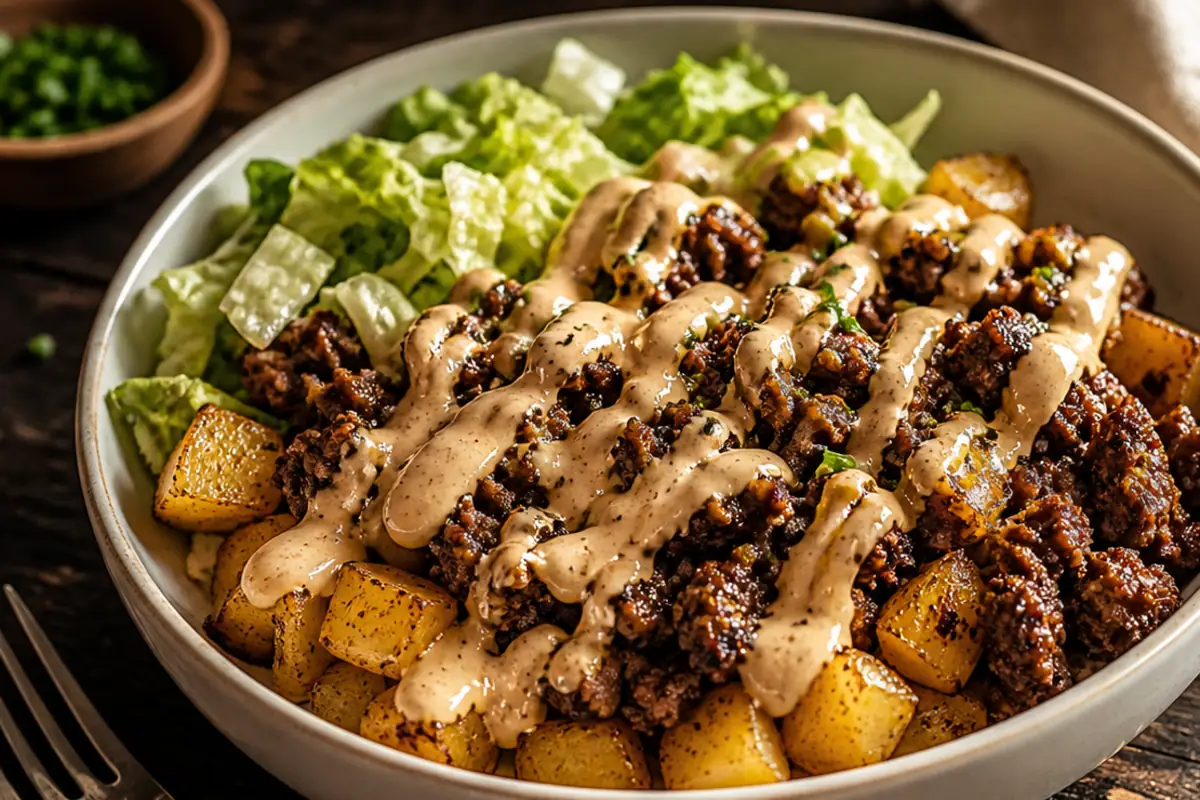 Loaded Smash Burger Bowl for Easy Dinners A Loaded Smash Burger Bowl For Easy Dinners Featuring Crispy Beef, Roasted