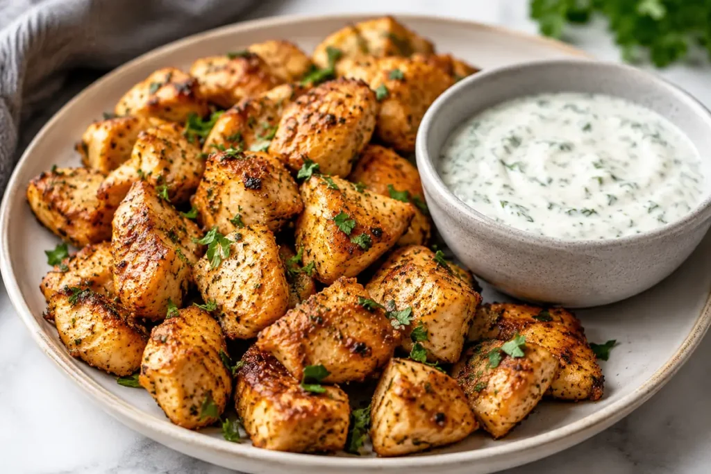 Crispy Chicken Bites For Easy Dinners With Creamy Herb Dip