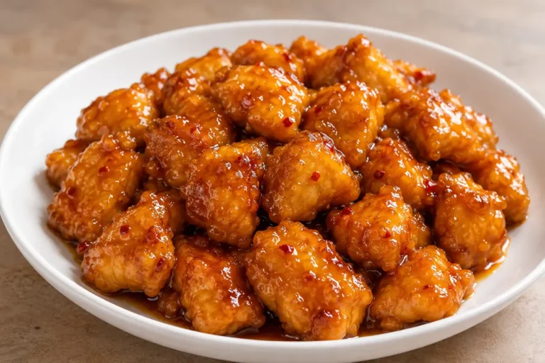 Crispy Baked Orange Chicken For Busy Weeknights In A White Dish With