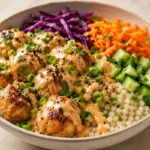 Bang Bang Chicken Bowl for Easy Dinners Bang Bang Chicken Bowl For Easy Dinners With Chicken Meatballs, Couscous, Cabbage,