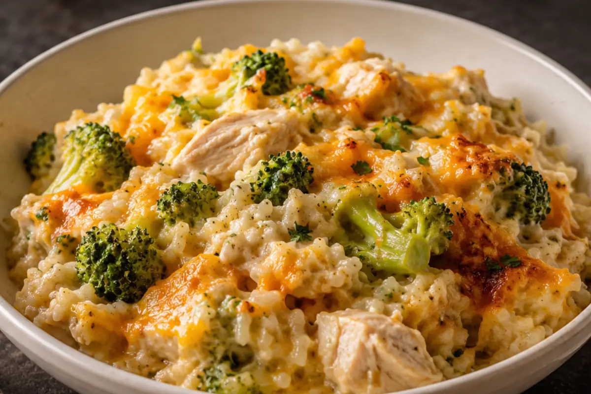 Golden-Topped Cheesy Broccoli Chicken And Rice Casserole For Busy Weeknights In A