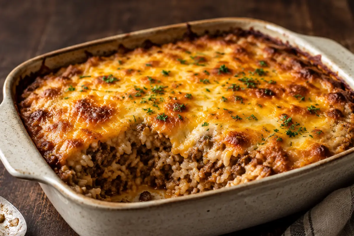 Cheesy Ground Beef And Rice Casserole For Busy Weeknights Bubbling In A