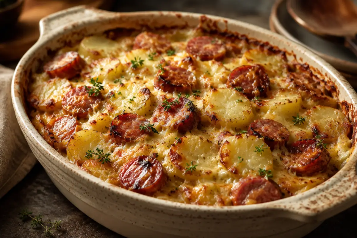 Cheesy Kielbasa Sausage Potato Casserole for Busy Weeknights Cheesy Kielbasa Sausage Potato Casserole For Busy Weeknights Baked Golden And Bubbling