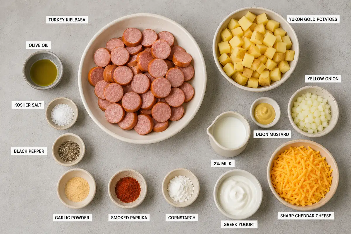 Cheesy Kielbasa Sausage Potato Casserole for Busy Weeknights