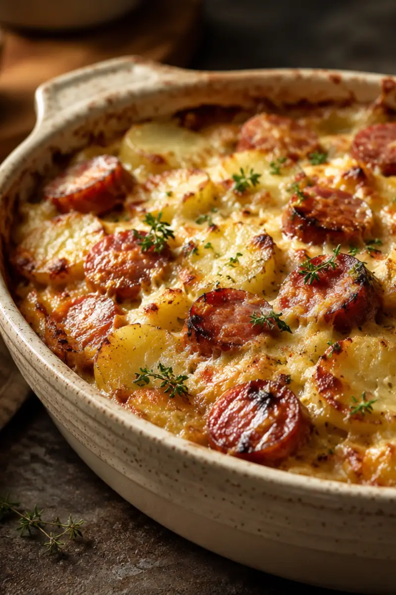 Cheesy Kielbasa Sausage Potato Casserole for Busy Weeknights