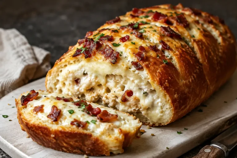 Crispy Chicken Bacon Ranch Stuffed Bread For Easy Dinners Sliced On A